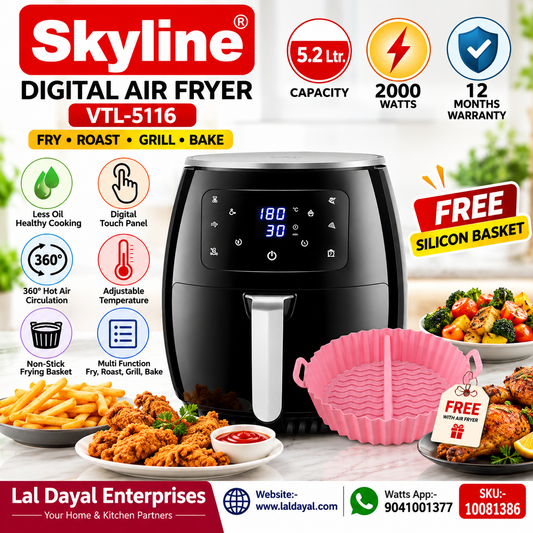 Skyline 5.2L Digital Air Fryer 2000W (VTL-5116) – Fry, Roast, Grill & Bake