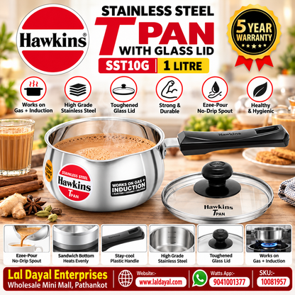 Hawkins 1L Stainless Steel Tea Pan with Glass Lid (SST10G)