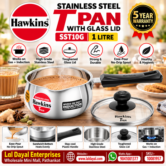 Hawkins 1L Stainless Steel Tea Pan with Glass Lid (SST10G)