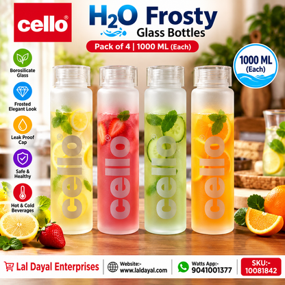 Cello H2O Frosty Glass Water Bottles 1000ml (Pack of 4)