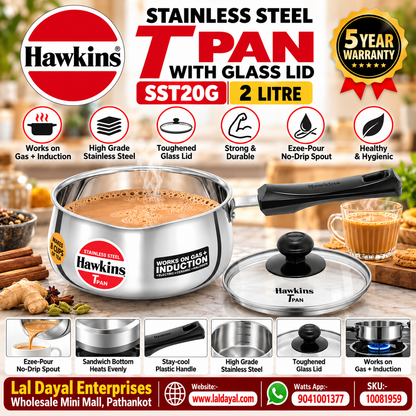 Hawkins 2L Stainless Steel Tea Pan with Glass Lid (SST20G)
