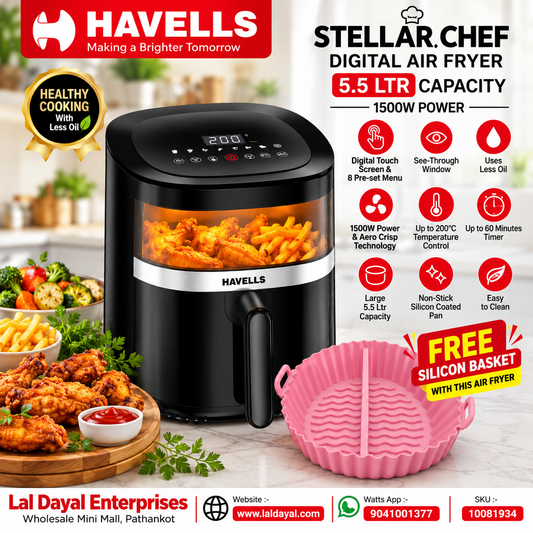 Havells Stellar Chef 5.5L Digital Air Fryer with Window, 1500W