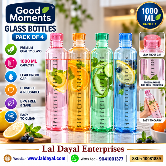 Good Moments Motivational Glass Water Bottles with Time Markers (Pack of 4)