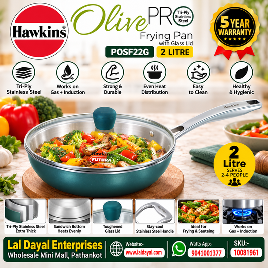 Hawkins Olive Pro 2L Triply Deep Fry Pan with Glass Lid (POSF22G)