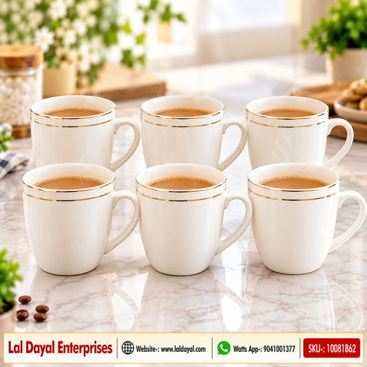 Marvel Siya 3053 Ceramic Tea & Coffee Mugs, Set of 6 | Approx. 250 ml