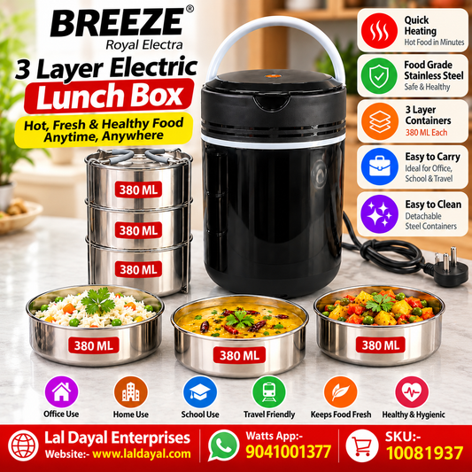 Breeze Royal Electra Electric Lunch Box – 3 Containers, 380 ml Each