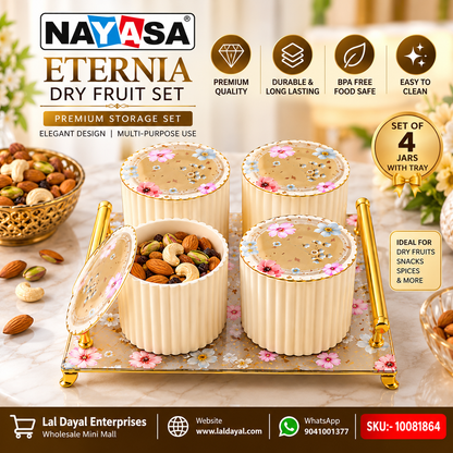 Nayasa Eternia 4-Jar Dry Fruit Serving Set with Tray