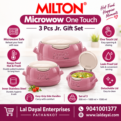 Milton Microwow One Touch Insulated Casserole Set of 3 (Jr. Gift Set) – Microwave Safe Hot Pot
