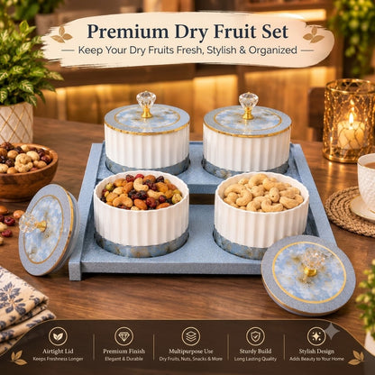 Liza Kabana 4 Multipurpose Dry Fruit Jar Set with Serving Tray & Airtight Lids