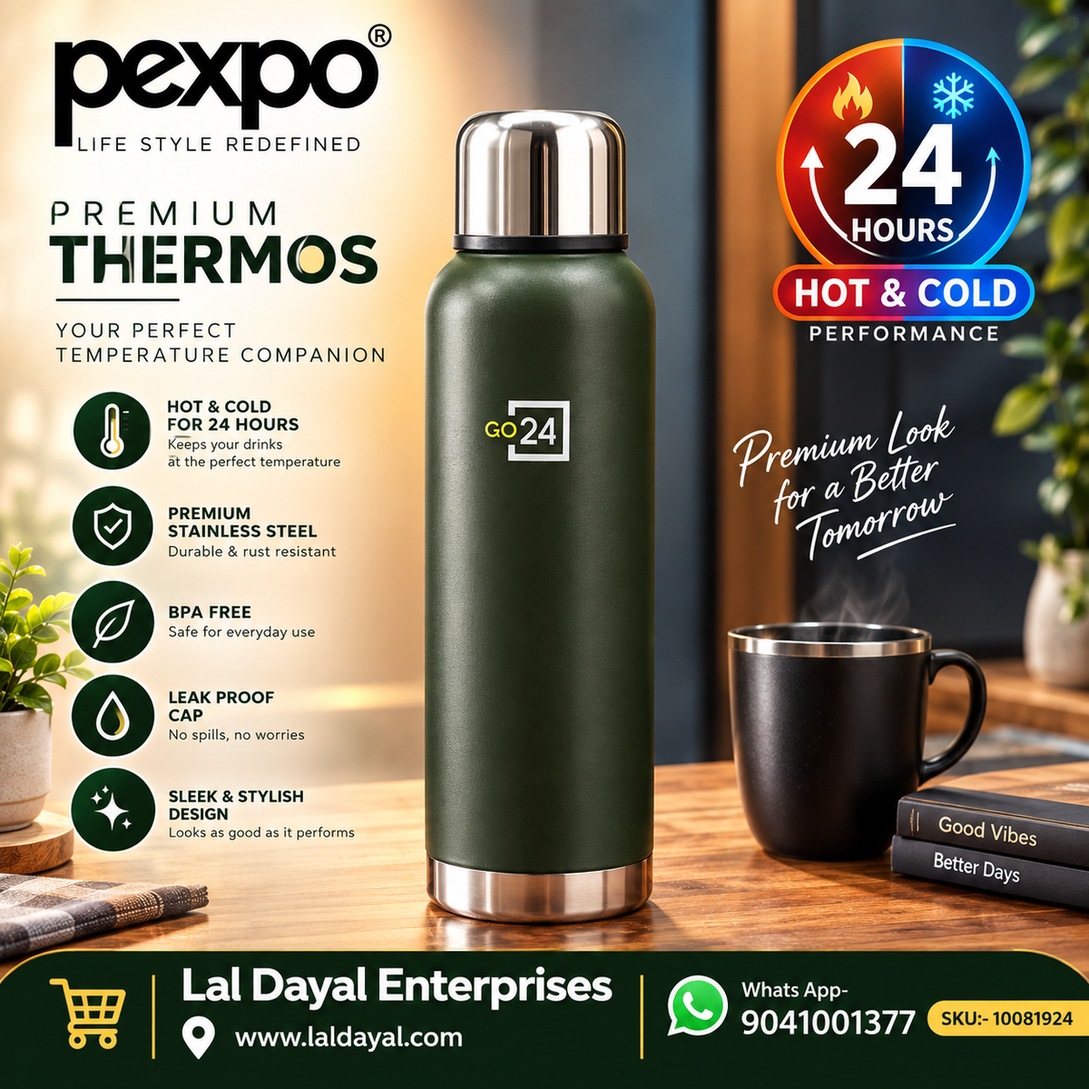 Pexpo Extreme Stainless Steel Vacuum Flask - 1000 ml