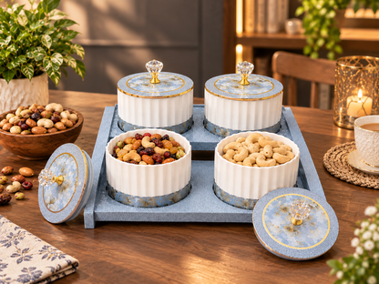 Liza Kabana 4 Multipurpose Dry Fruit Jar Set with Serving Tray & Airtight Lids