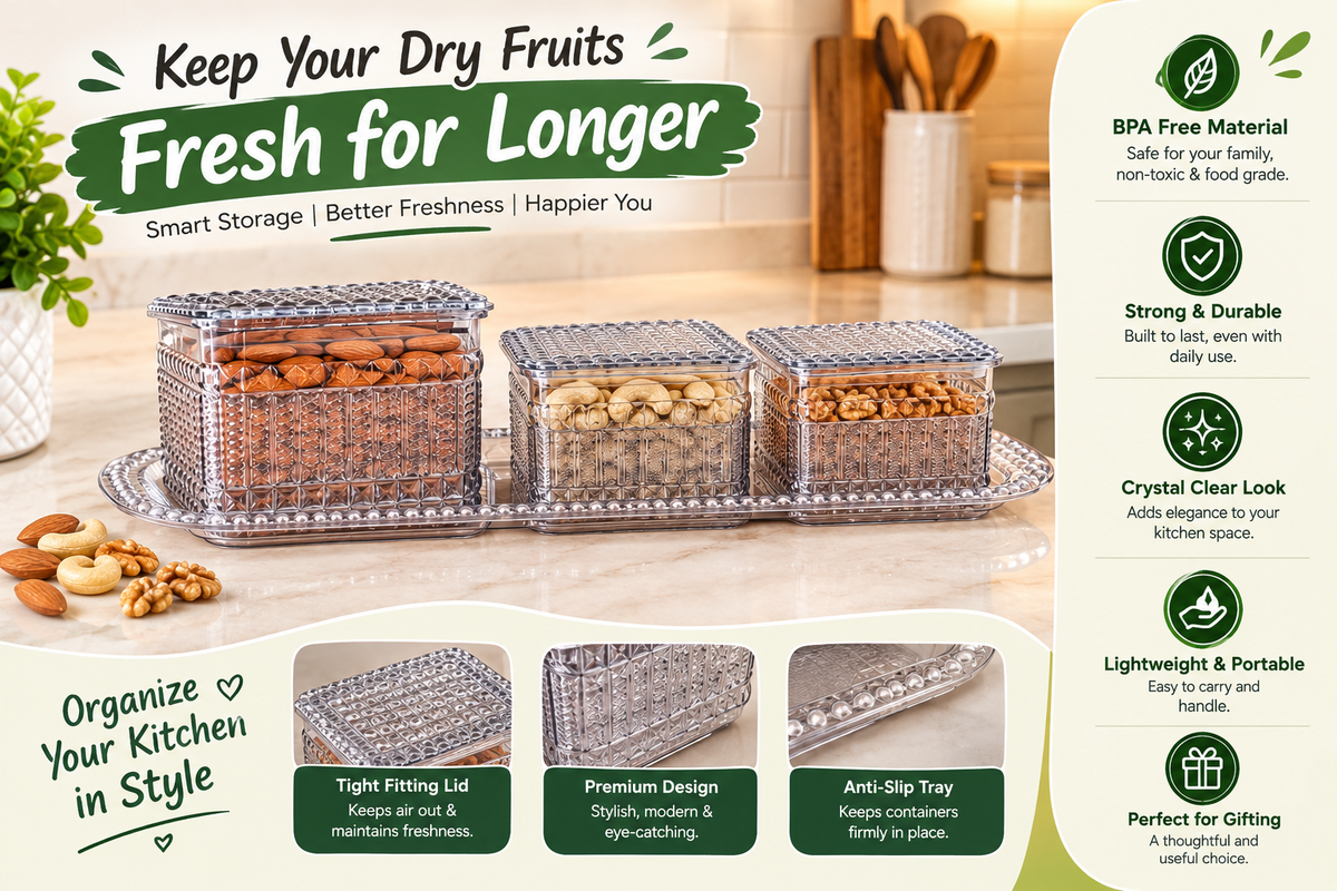 Nayasa Emerald Serving Set with 3 Containers & 1 Tray