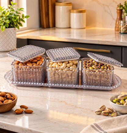 Nayasa Emerald Serving Set with 3 Containers & 1 Tray