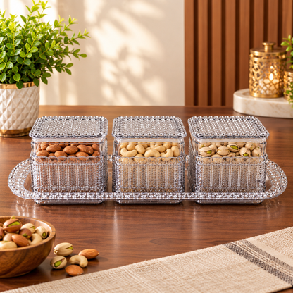 Nayasa Emerald Serving Set with 3 Containers & 1 Tray