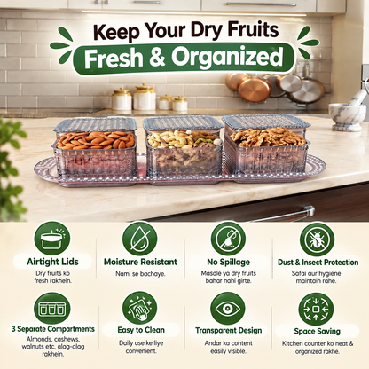 Nayasa Emerald Serving Set with 3 Containers & 1 Tray