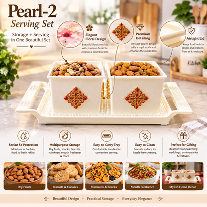 Nayasa Pearl 2-Piece Serving Set with Lids | Premium Insulated Casserole Set for Dining Table | Hot Serving Bowl Set (Set of 2)