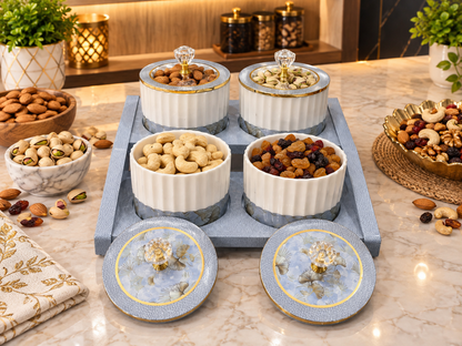 Liza Kabana 4 Multipurpose Dry Fruit Jar Set with Serving Tray & Airtight Lids