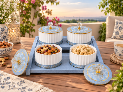 Liza Kabana 4 Multipurpose Dry Fruit Jar Set with Serving Tray & Airtight Lids