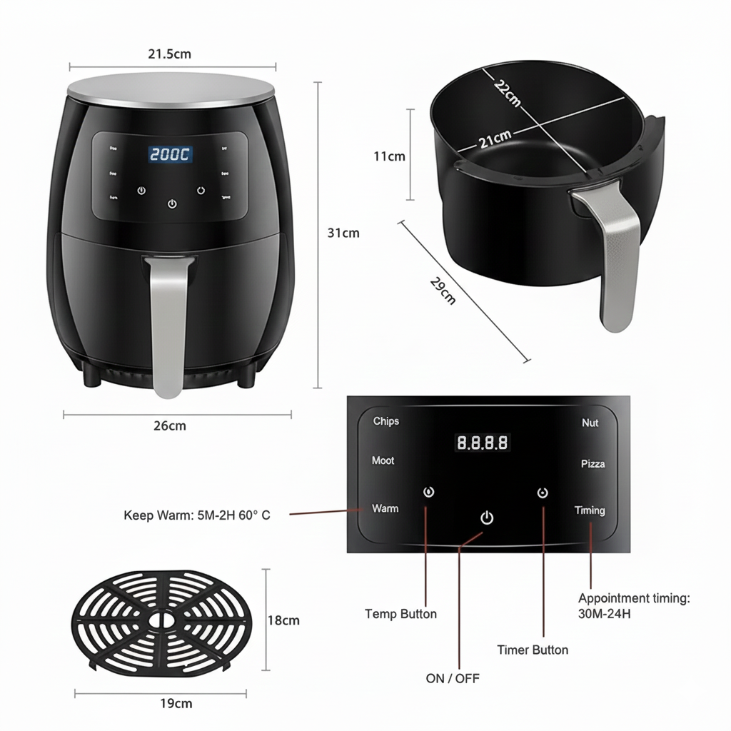 Skyline 5.2L Digital Air Fryer 2000W (VTL-5116) – Fry, Roast, Grill & Bake