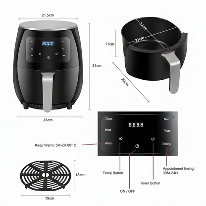 Skyline 5.2L Digital Air Fryer 2000W (VTL-5116) – Fry, Roast, Grill & Bake