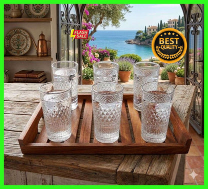Cello Noble 275 ml Crystal-Cut Glass Tumblers | Set of 6 Drinking Glasses for Water & Juice