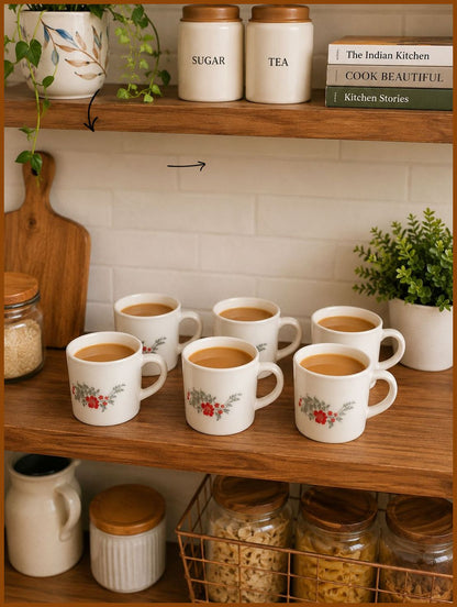 Floral Bliss Premium Opalware Tea Cup Set of 6 (160ml) 10081830